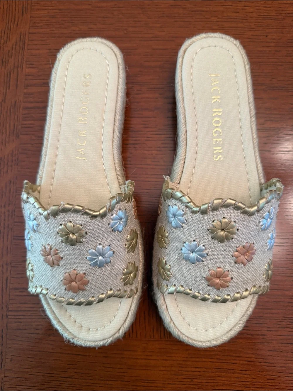Jack Rogers Palmer Embroidered Floral Espadrille Platform Slides Sandal Size 6